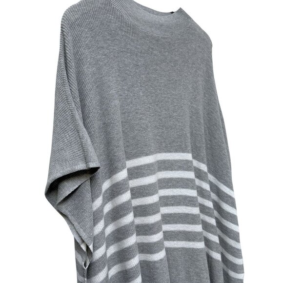 J.CREW Poncho Sweater Gray Stripe One Size Cotton Blend Womens Top NWT - Picture 7 of 10
